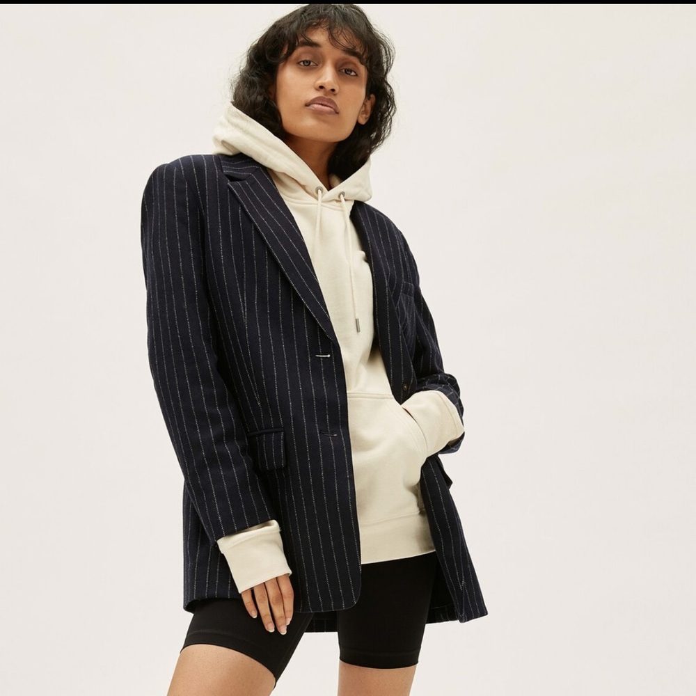 Everlane Italian Wool Oversized blazer white/navy pinstripe